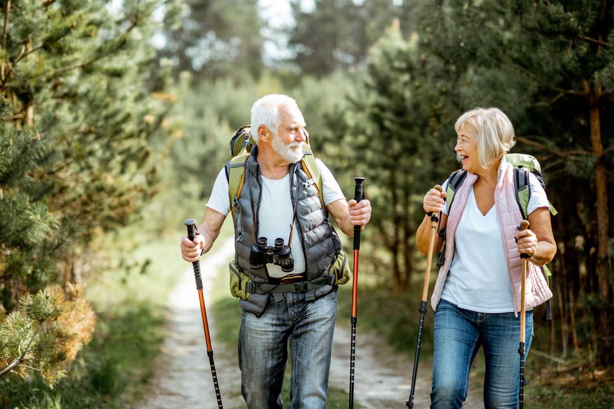 Two older people working out